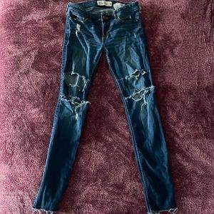 Low Rise Super Skinny Blue Hollister Ripped Jeans